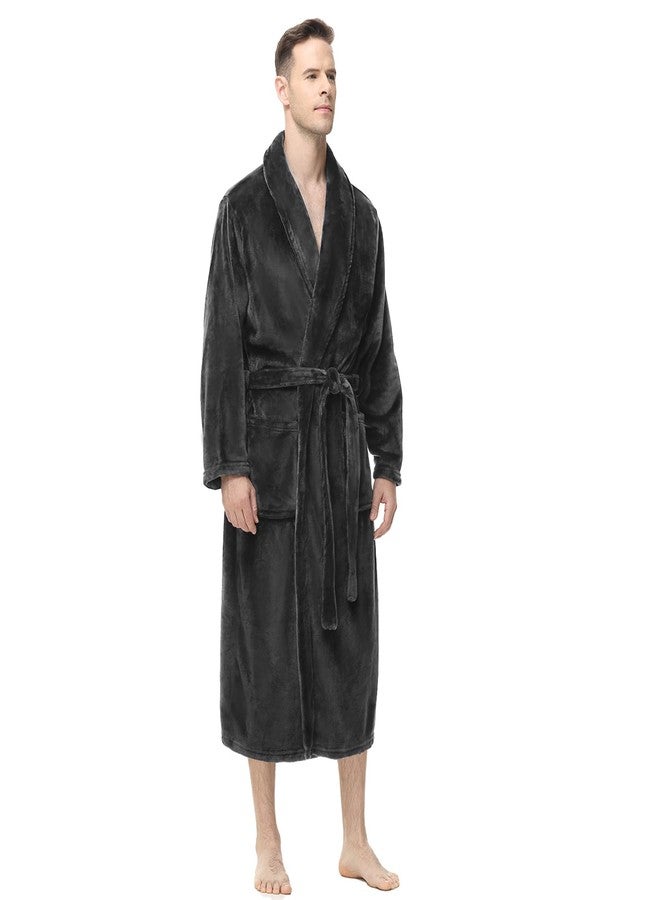 Yurhap Mens Fleece Robe, Soft Plush Robe for Men, Fluffy Bathrobe with Belt & 2 Pockets, Dark Grey, L-XL - Image 1